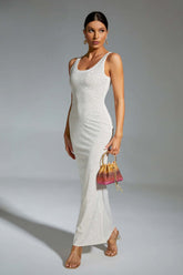 Avianna White Diamond Backless Maxi Dress